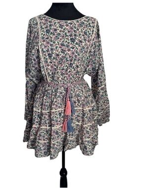 LoveShackFancy Noelle Floral Mini Dress in Cream, Pink & Green